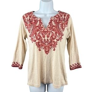 Rebecca Malone V Neck Floral 3/4 Sleeve Top Size Small EUC